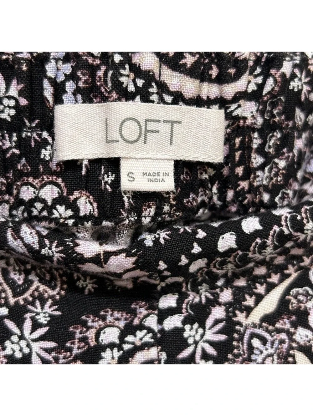 LOFT Women's Black White Paisley Linen Blend Pleated Pull On Shorts Size S